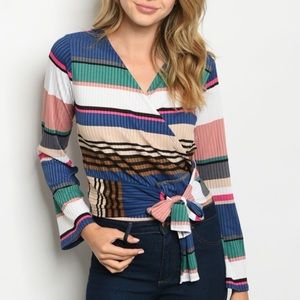 Multicolor Stripe Wrap Front Top